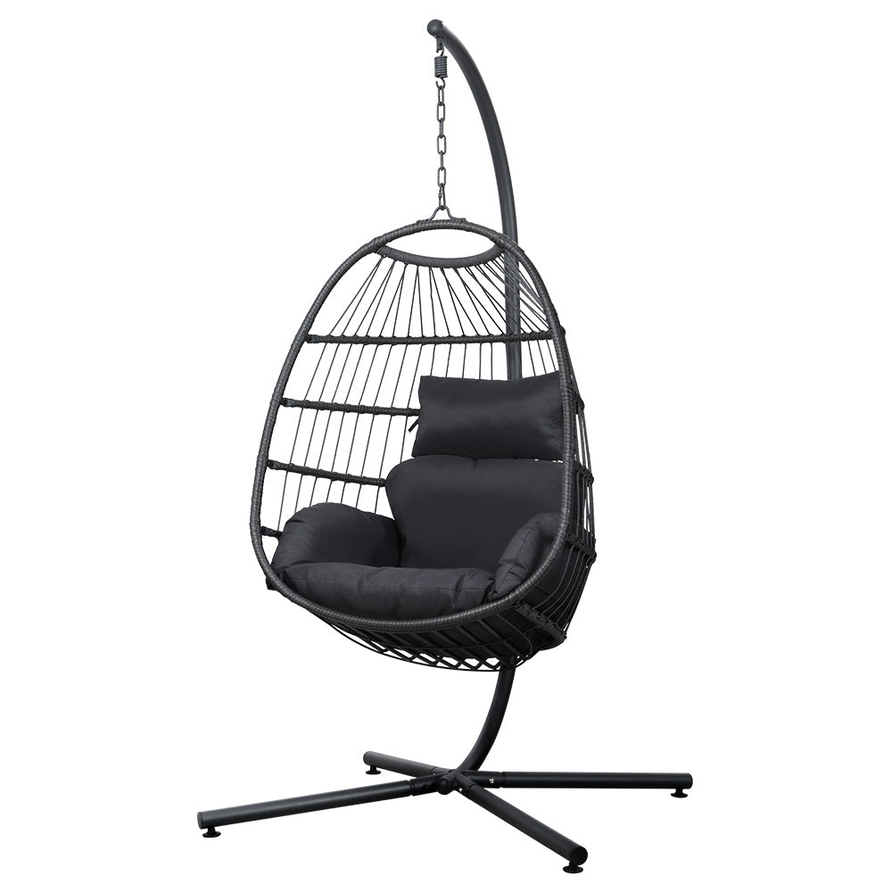 Gardeon Outdoor Egg Swing Chair Hanging Chair Wicker Rope Pod Stand Foldable Grey 7