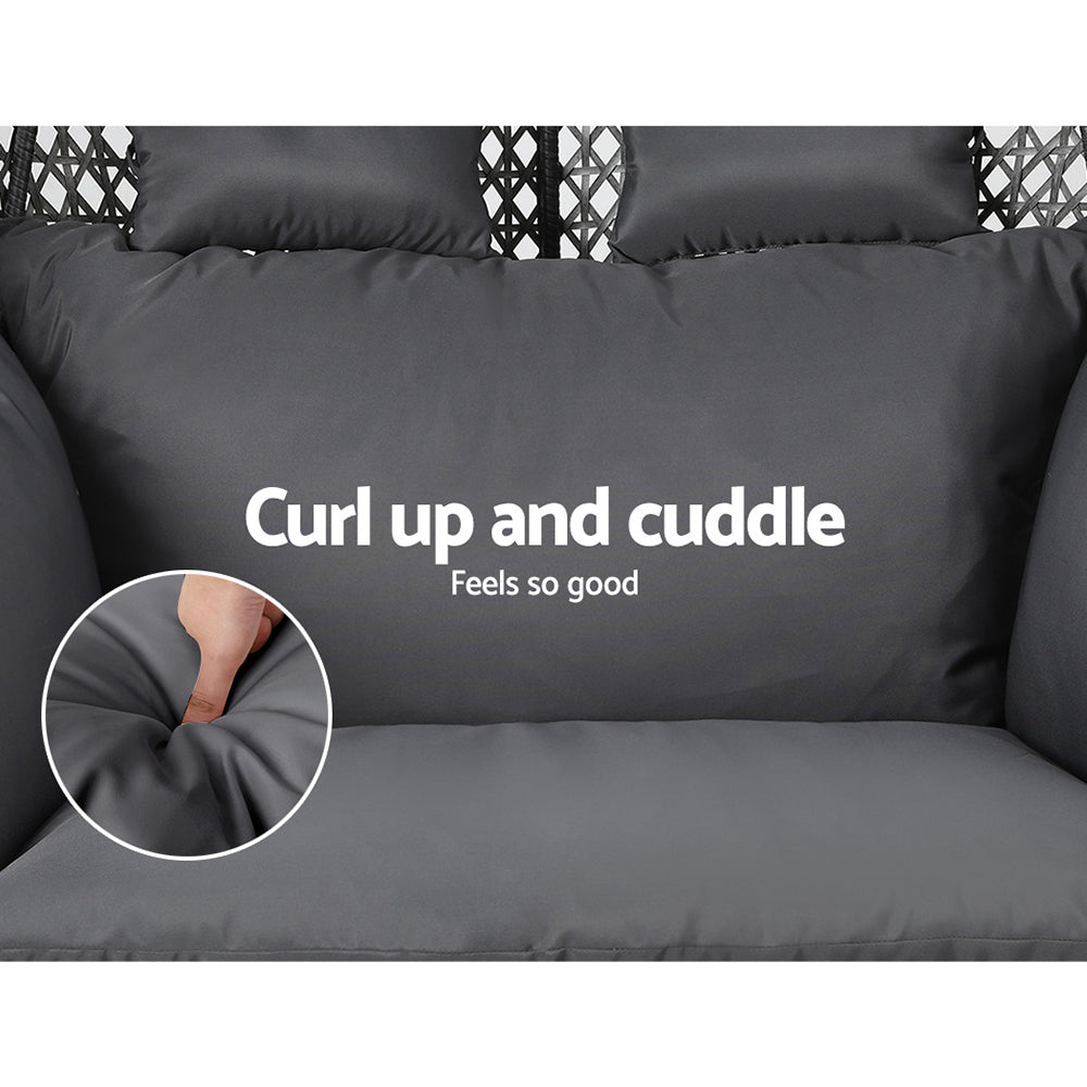 Gardeon Outdoor Egg Swing Chair Wicker Furniture Pod Stand Cushion 2 Seater Grey 5