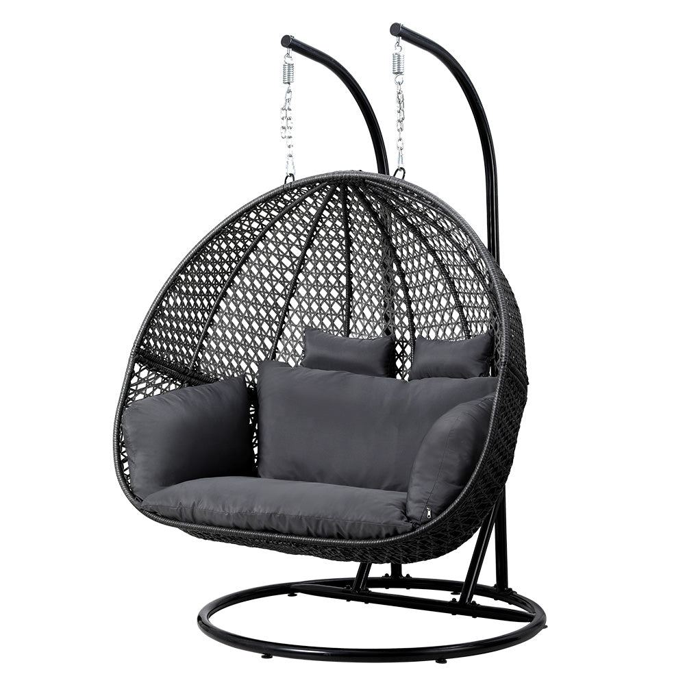 Gardeon Outdoor Egg Swing Chair Wicker Furniture Pod Stand Cushion 2 Seater Grey 7