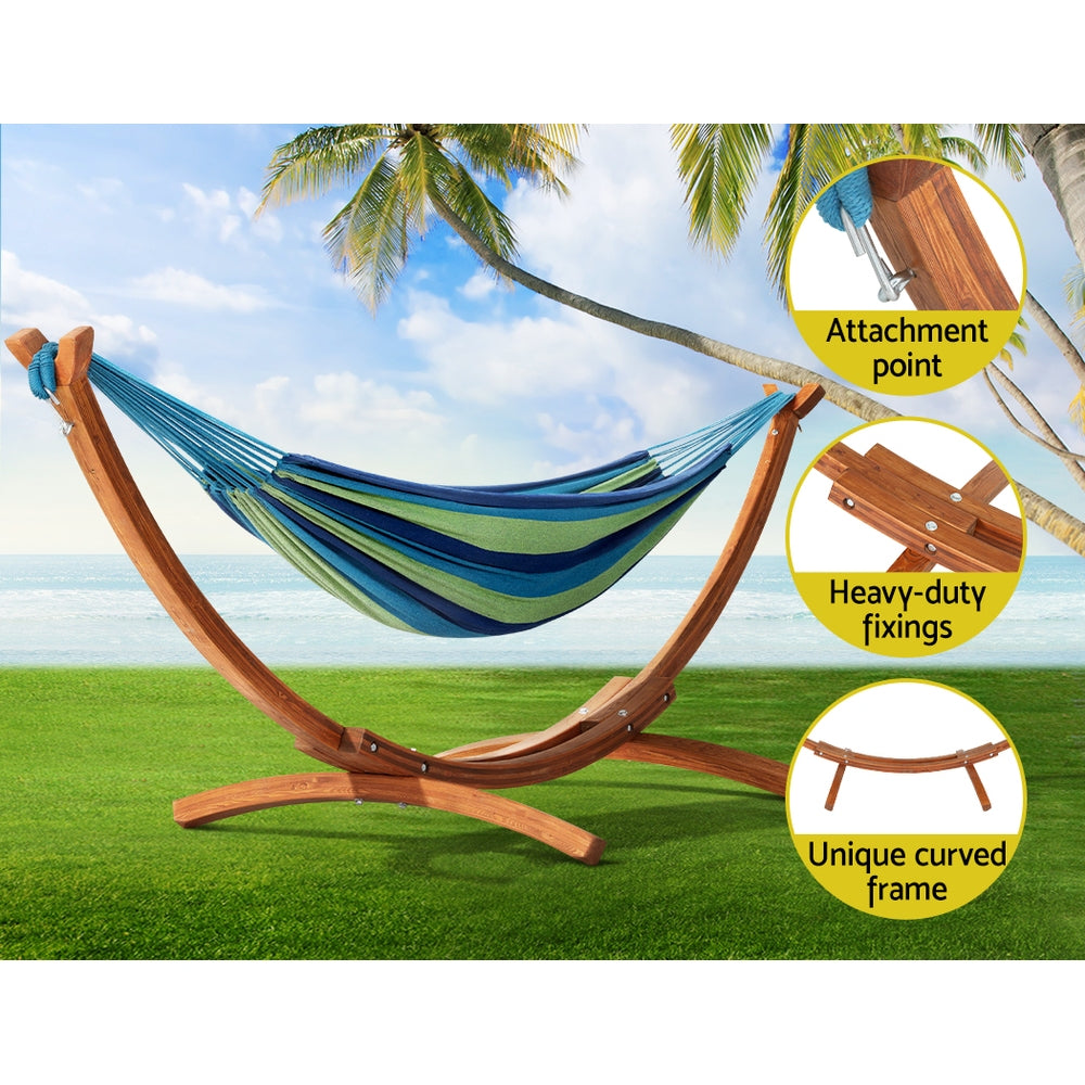 Gardeon Hammock Bed Outdoor Camping Timber Hammock Wooden Stand 6