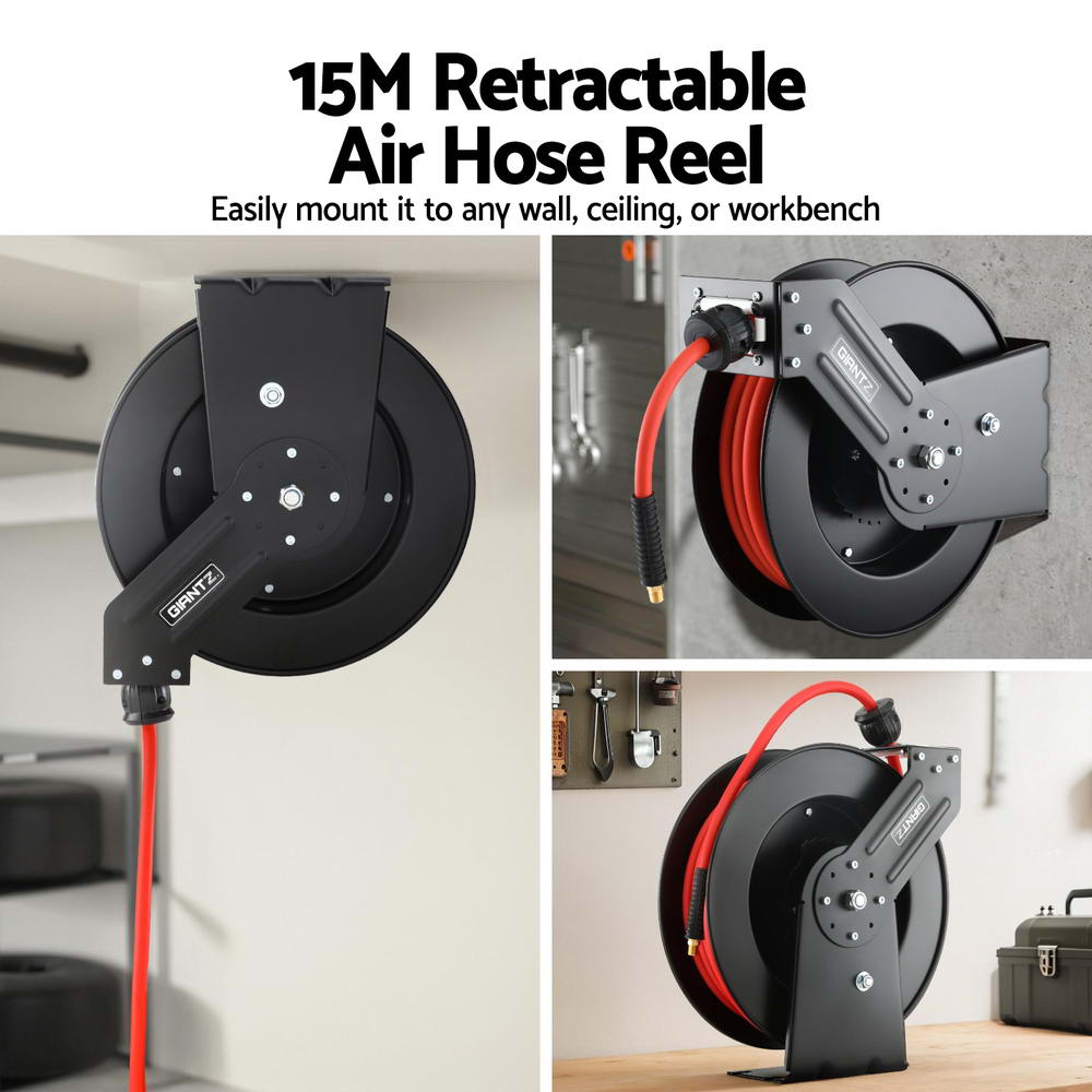 Giantz Air Hose Reel 3/8 IN x 15m Retractable Air Hose 300PSI 4