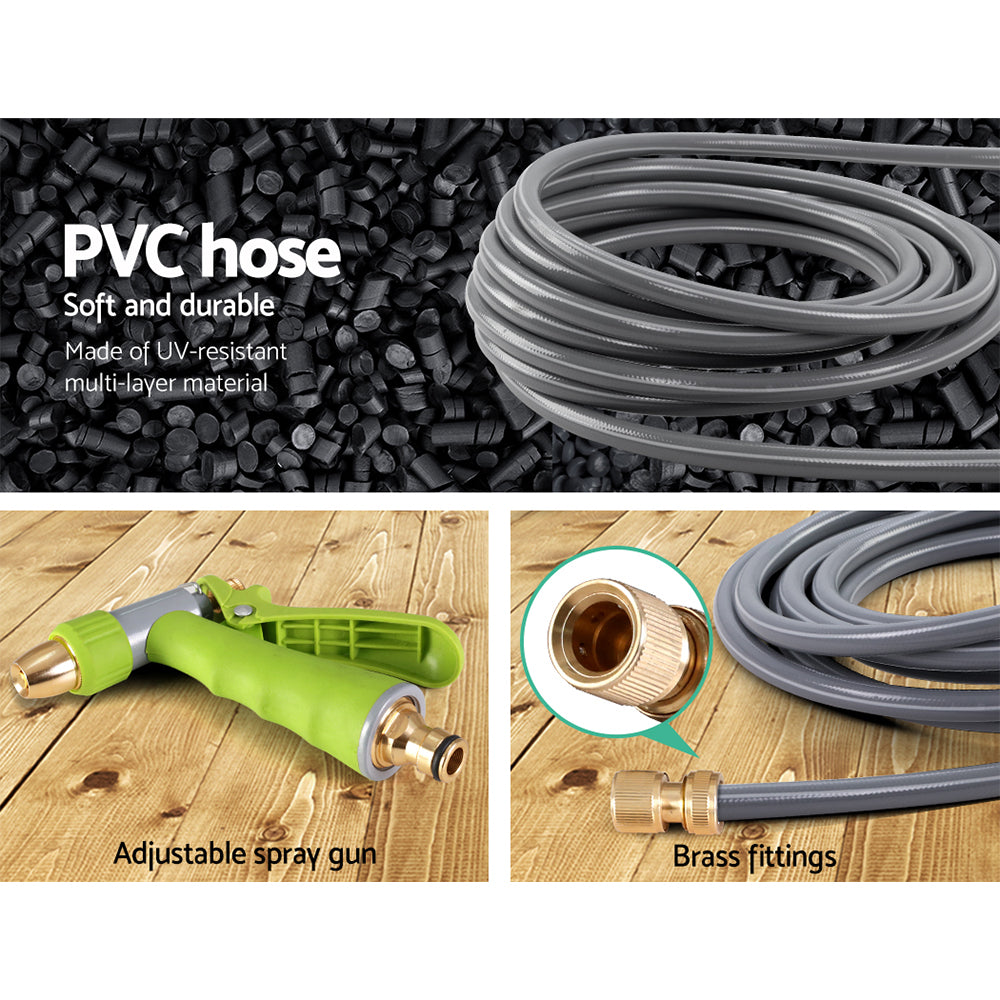 Water Hose Reel 30M Retractable Garden Auto Rewind Brass Spray Gun 7