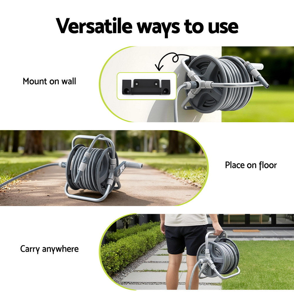 Green Fingers 20m Retractable Garden Hose Reel Heavy Duty 1/2" Hose Auto Rewind 5