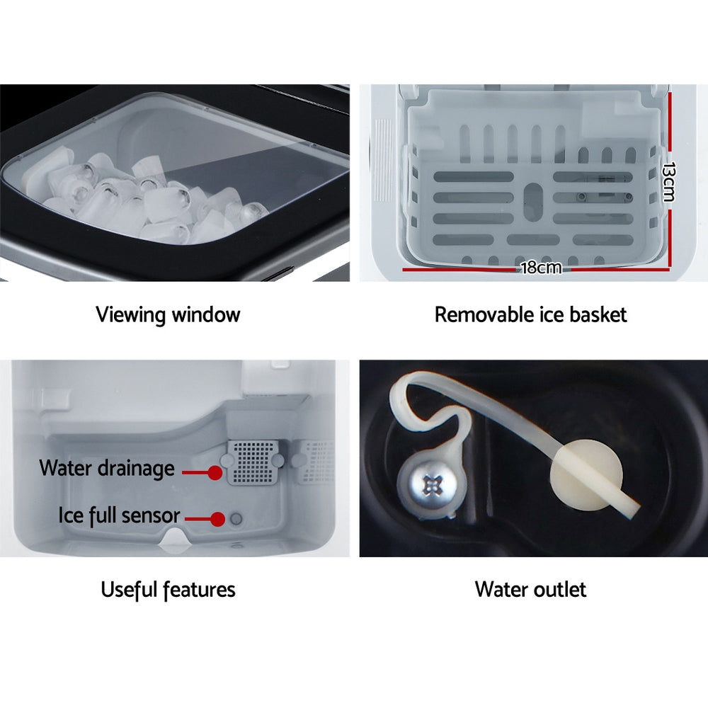 DEVANTi Portable Ice Cube Maker Machine 2L Home Bar Benchtop Easy Quick Black 7