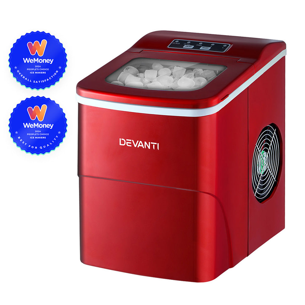 DEVANTi Portable Ice Cube Maker Machine 2L Home Bar Benchtop Easy Quick Red 8