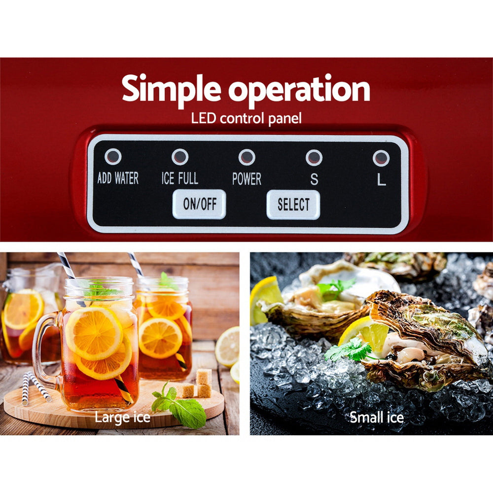 DEVANTi Portable Ice Cube Maker Machine 2L Home Bar Benchtop Easy Quick Red 5