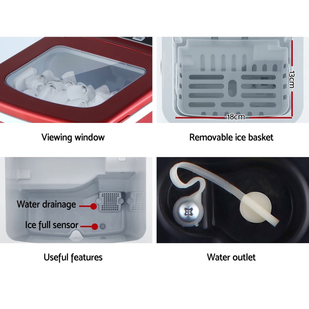 DEVANTi Portable Ice Cube Maker Machine 2L Home Bar Benchtop Easy Quick Red 7