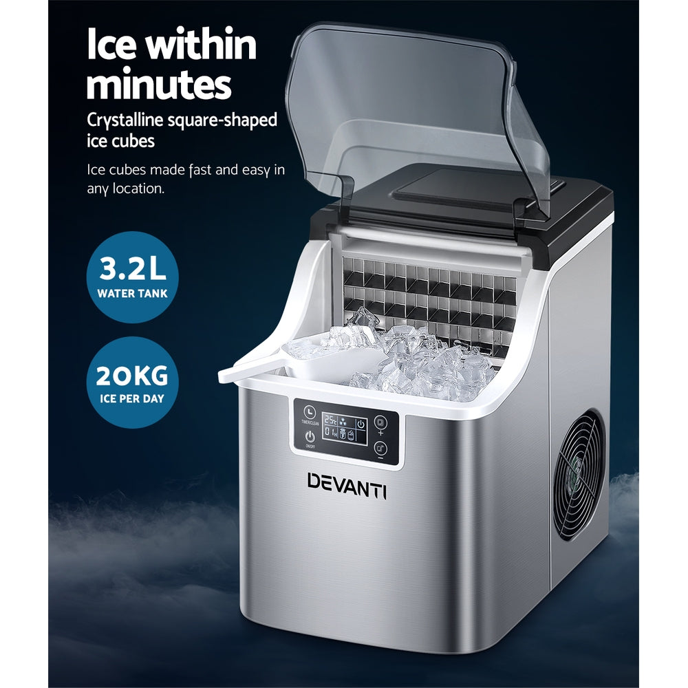 Devanti Ice Maker Machine Commercial Portable Ice Cube Tray Countertop 3.2L 4