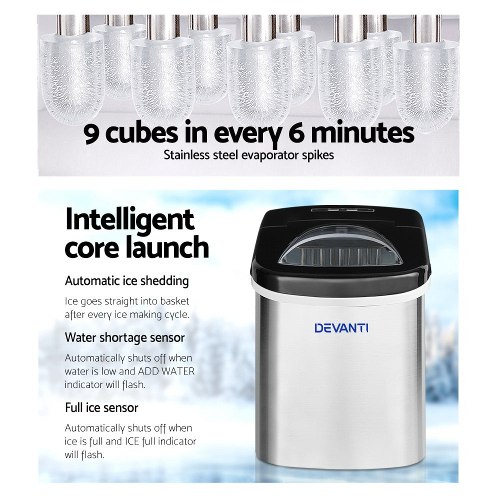 Devanti 2.4L Stainless Steel Portable Ice Cube Maker 3