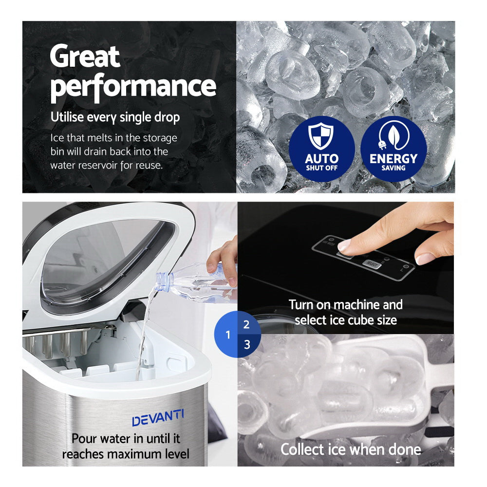Devanti 2.4L Stainless Steel Portable Ice Cube Maker 6