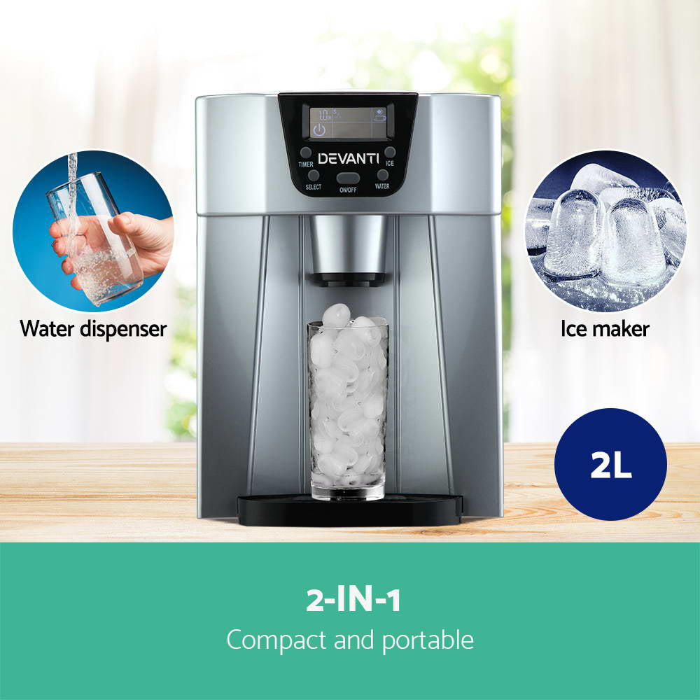 Devanti 2L Portable Ice Cuber Maker & Water Dispenser - Silver 3