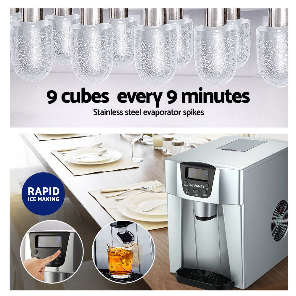 Devanti 2L Portable Ice Cuber Maker & Water Dispenser - Silver 4