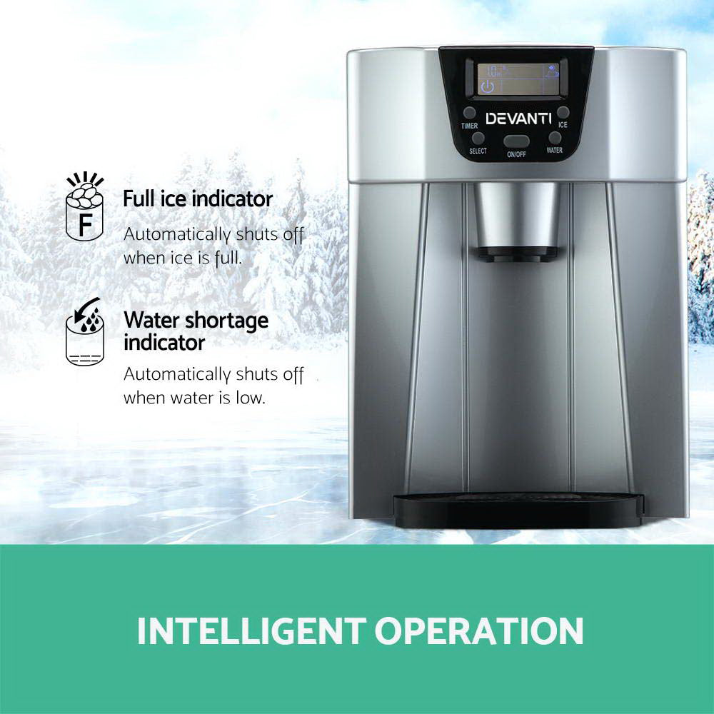 Devanti 2L Portable Ice Cuber Maker & Water Dispenser - Silver 5