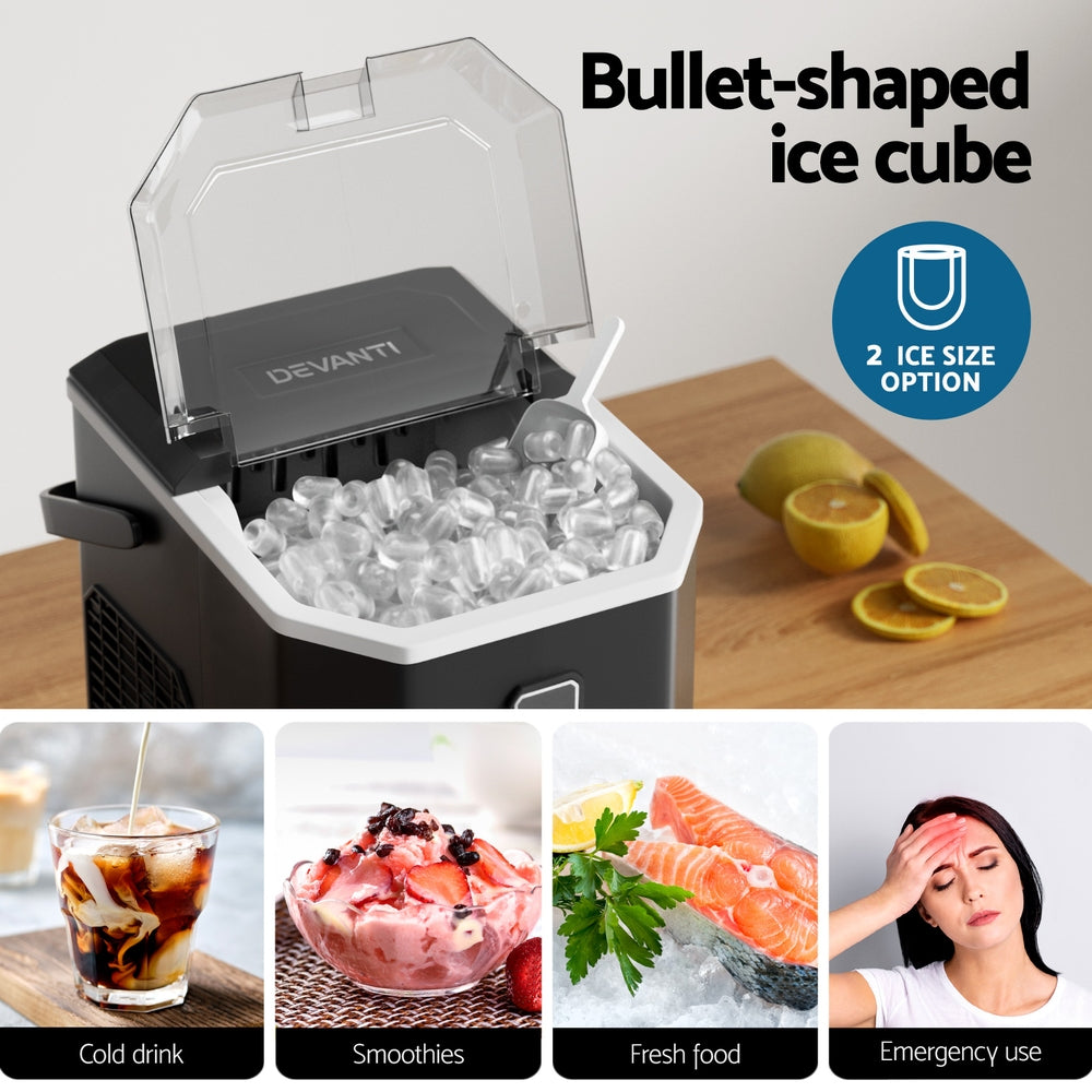 Devanti 12kg Ice Maker Machine 1.3L w/Scoop Holder Black 5