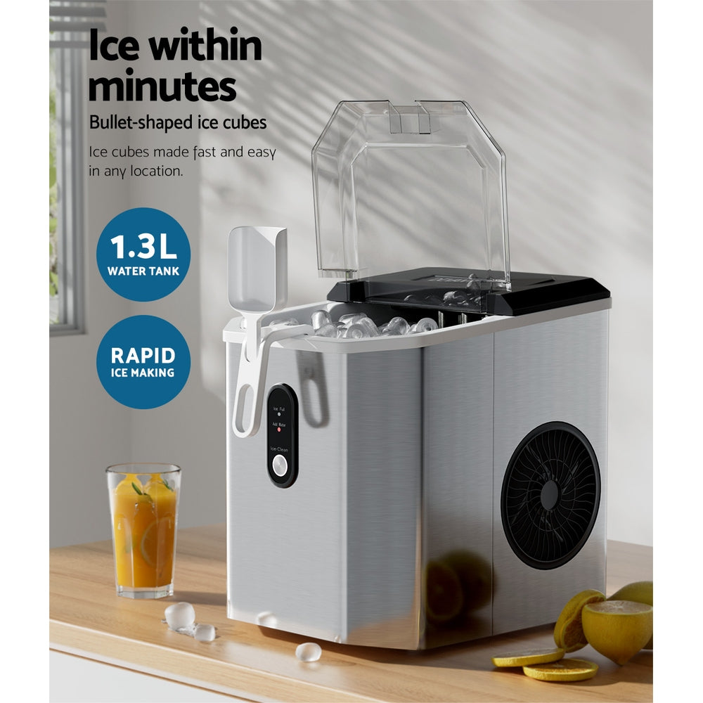 Devanti Portable Ice Maker Machine Ice Cube 12kg Bar Countertop Stainless Steel 4