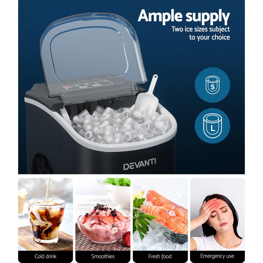Devanti Portable Ice Maker Machine Ice Cube Tray 12kg Bar Countertop Black 5