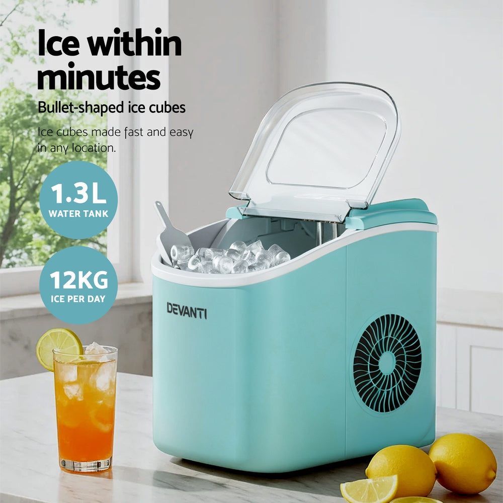 Devanti 12kg Ice Maker Machine w/Self Cleaning Green 3