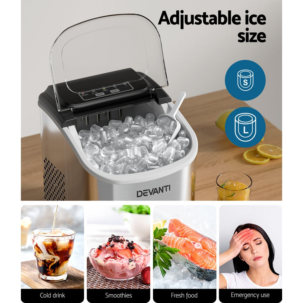 Devanti 12kg Ice Maker Machine w/Self Cleaning Silver 6