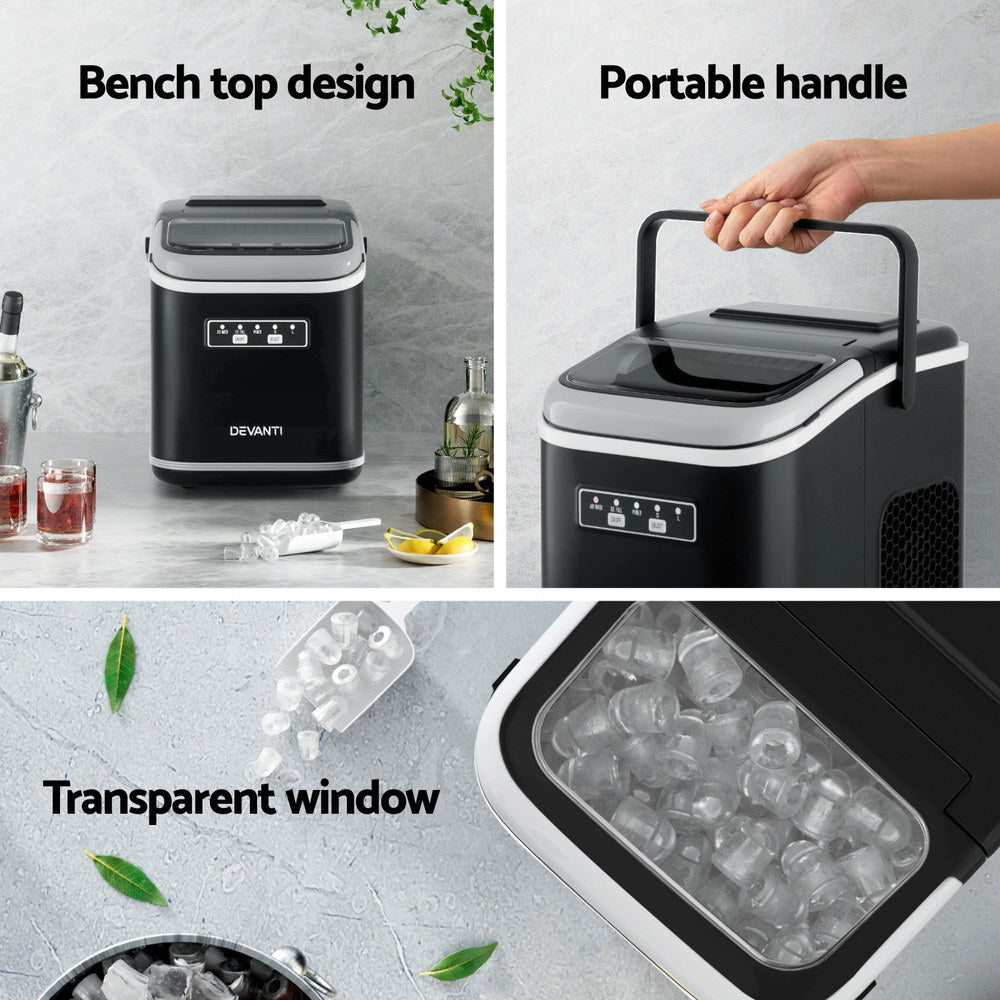 Devanti Ice Maker Machine Portable 12kg Countertop w/Self Cleaning 1.3L Black 5