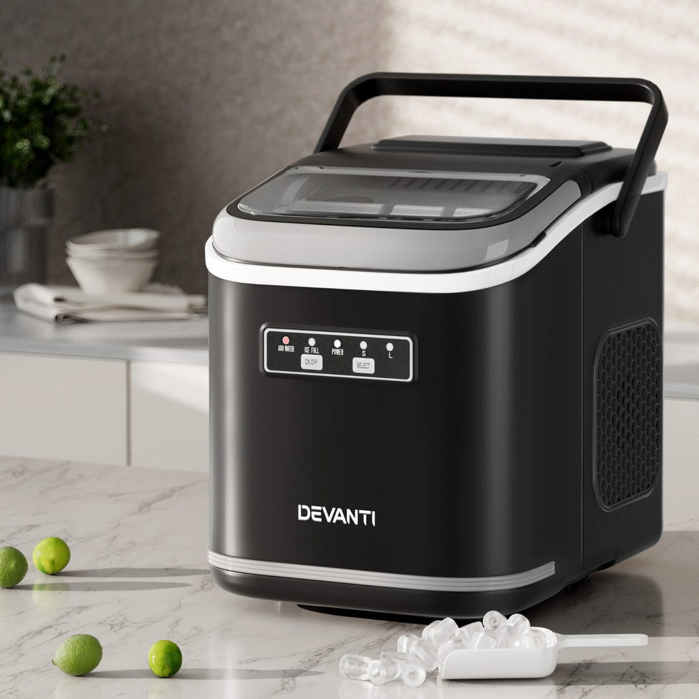 Devanti Ice Maker Machine Portable 12kg Countertop w/Self Cleaning 1.3L Black 7