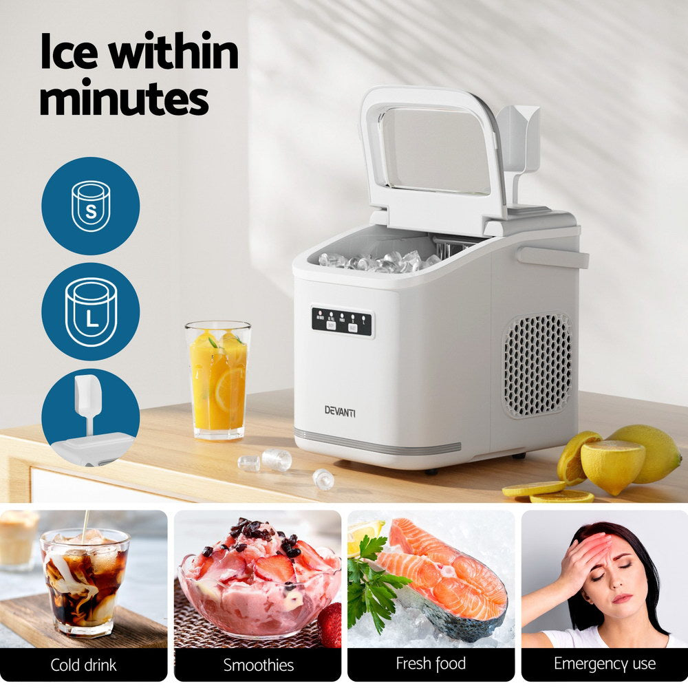 Devanti Ice Maker Machine Portable 12kg Countertop w/Self Cleaning 1.3L White 4