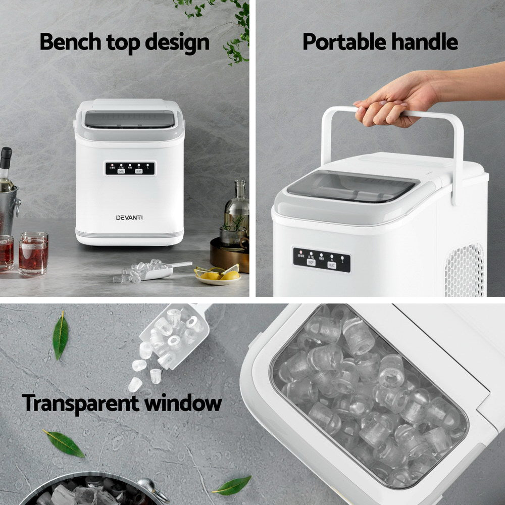 Devanti Ice Maker Machine Portable 12kg Countertop w/Self Cleaning 1.3L White 5