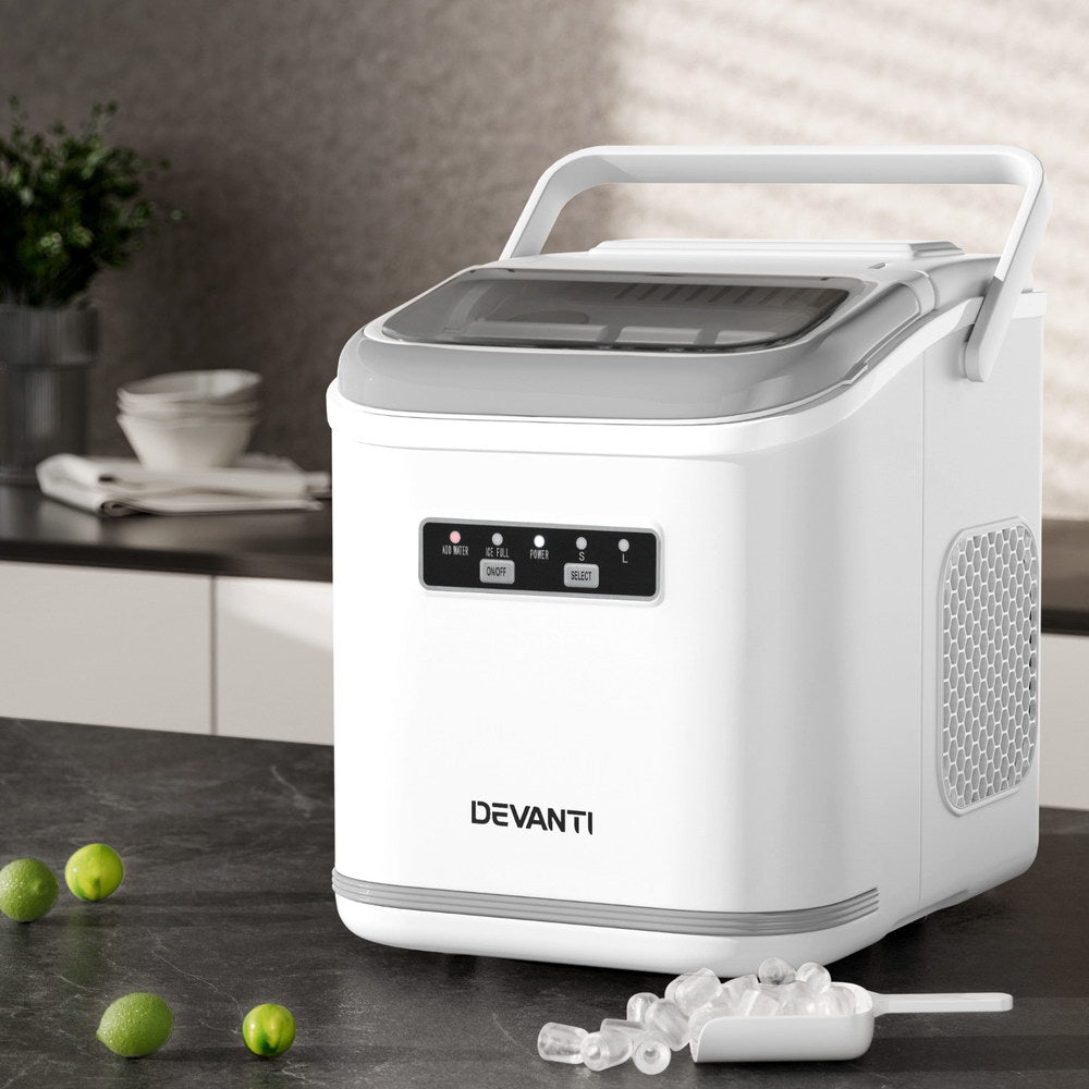 Devanti Ice Maker Machine Portable 12kg Countertop w/Self Cleaning 1.3L White 7