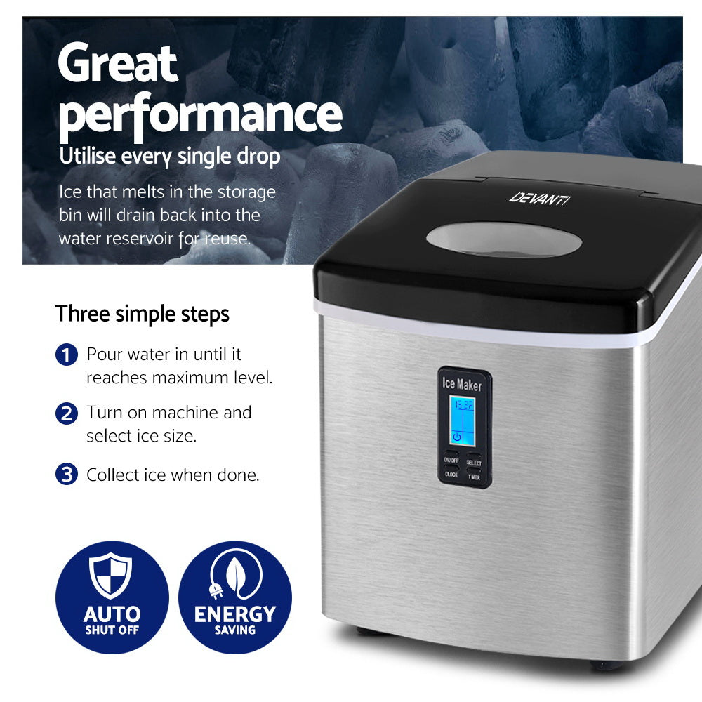 Devanti 15kg Ice Maker Machine Silver 5