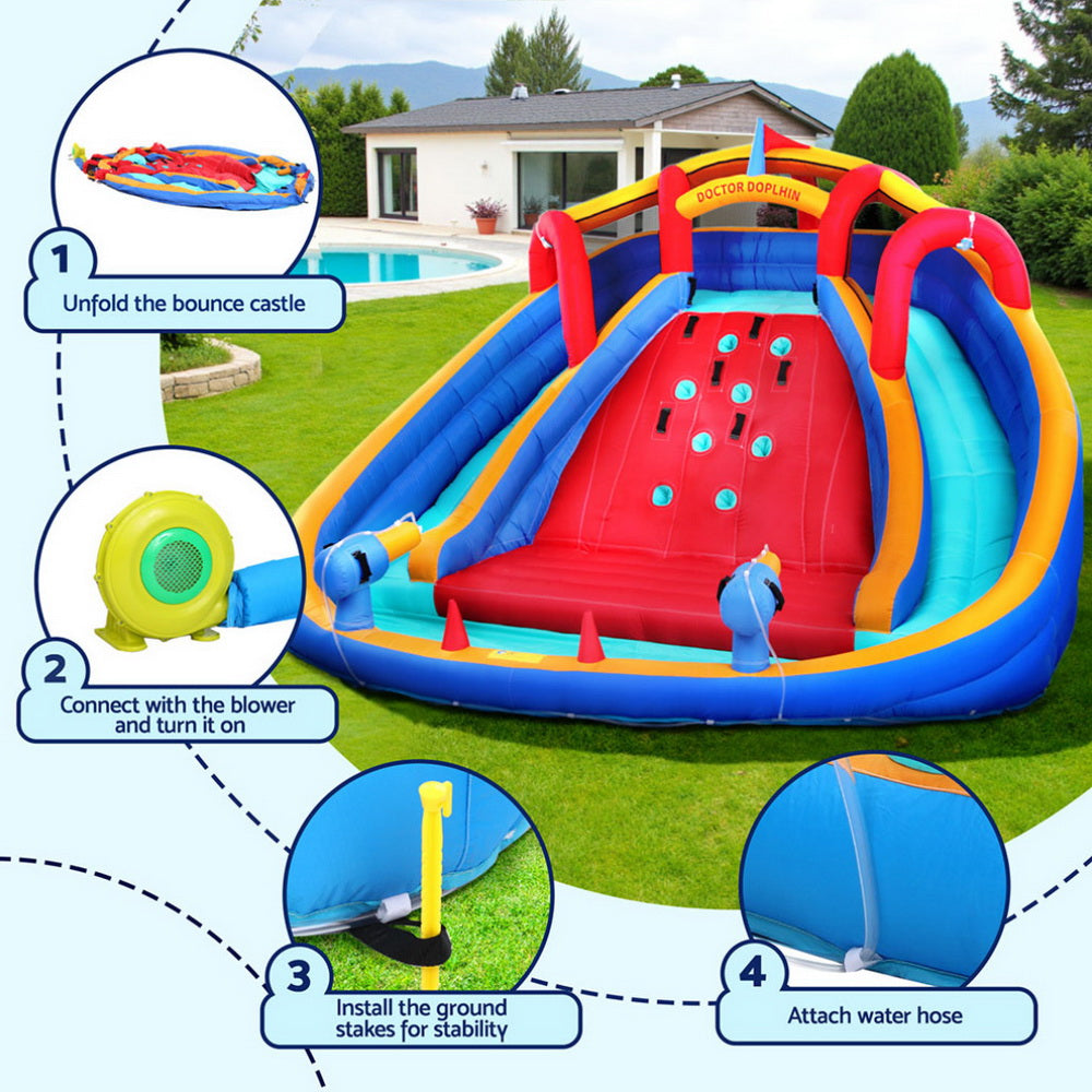 Kids Inflatable Pool Water Slide Cannon Splash Park Toss Game 408X386CM 6