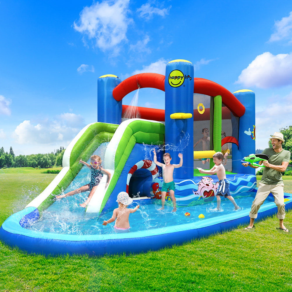 Happy Hop Inflatable Water Slide Jumping Trampoline Castle Bouncer Toy Splash 8