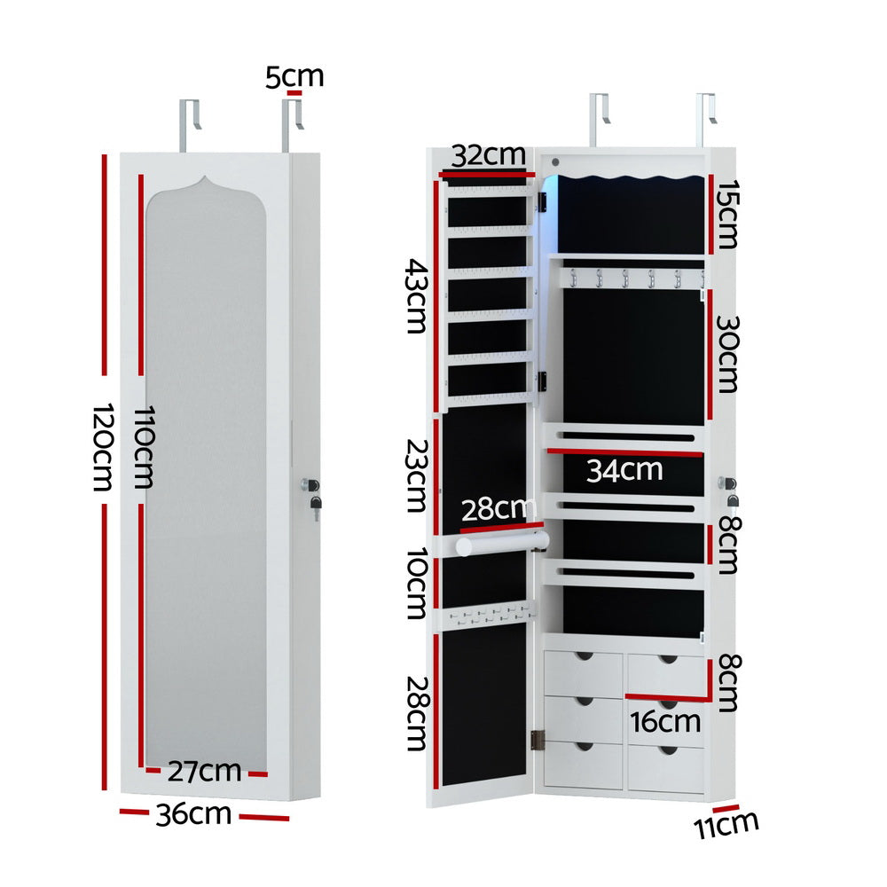 Artiss Jewellery Cabinet LED Mirror Lockable 4