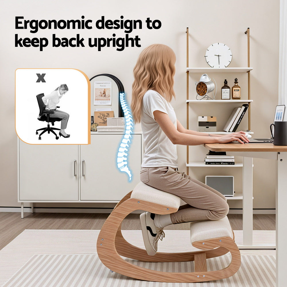 Artiss Kneeling Chair Ergonomic Posture Chair with Memory Foam Balance Stool for Home Office Gaming 120kg Weight Capacity Beige 4