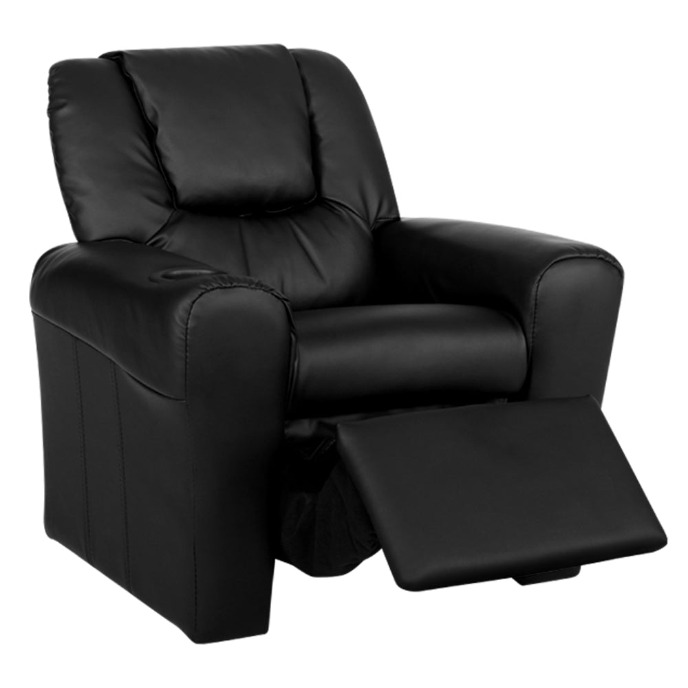 Keezi Kids Recliner Chair PU Leather Sofa Lounge Couch Children Armchair Black 3