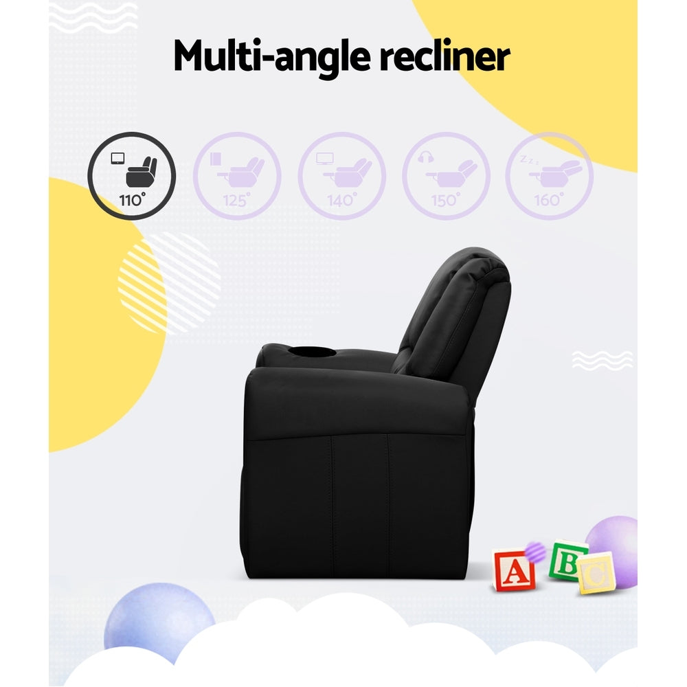 Keezi Kids Recliner Chair PU Leather Sofa Lounge Couch Children Armchair Black 5