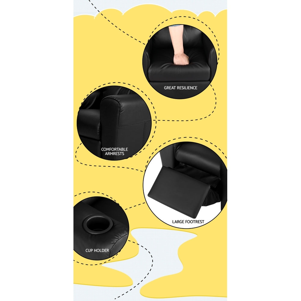 Keezi Kids Recliner Chair PU Leather Sofa Lounge Couch Children Armchair Black 6