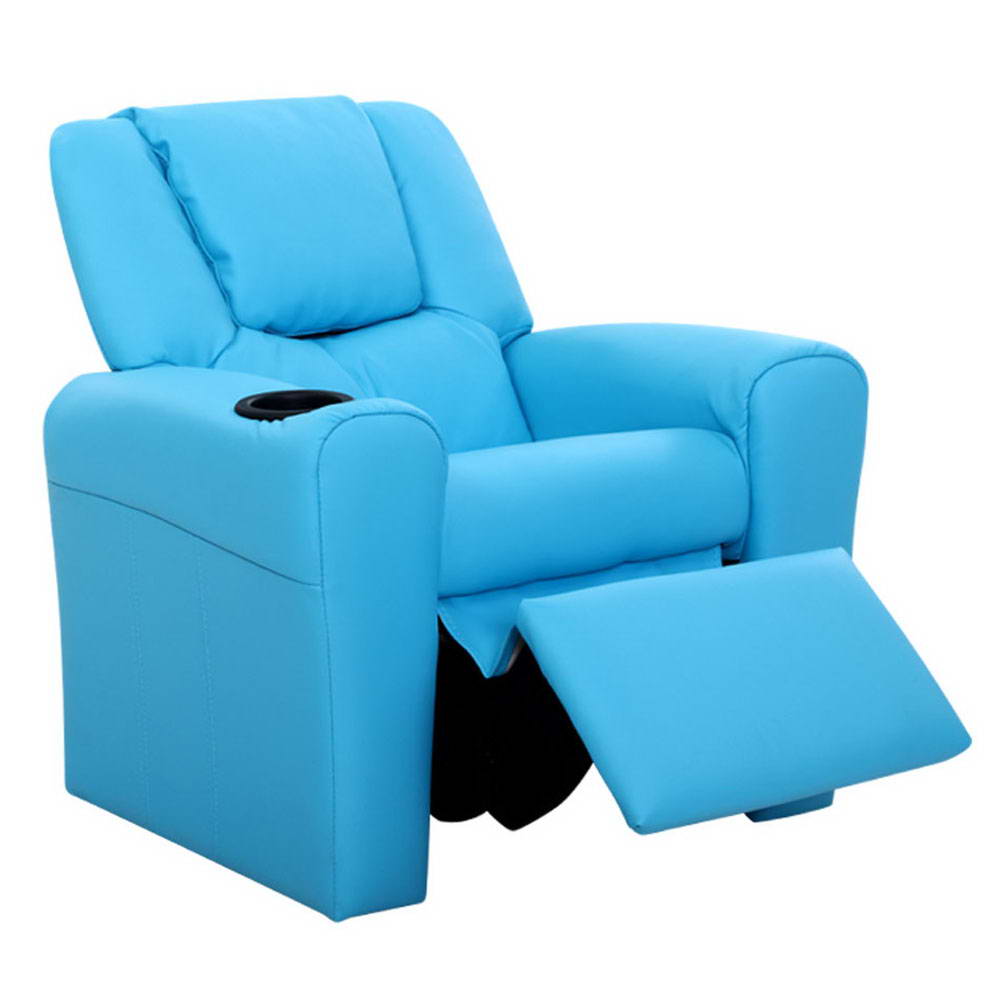 Keezi Kids Recliner Chair PU Leather Sofa Lounge Couch Children Armchair Blue 3