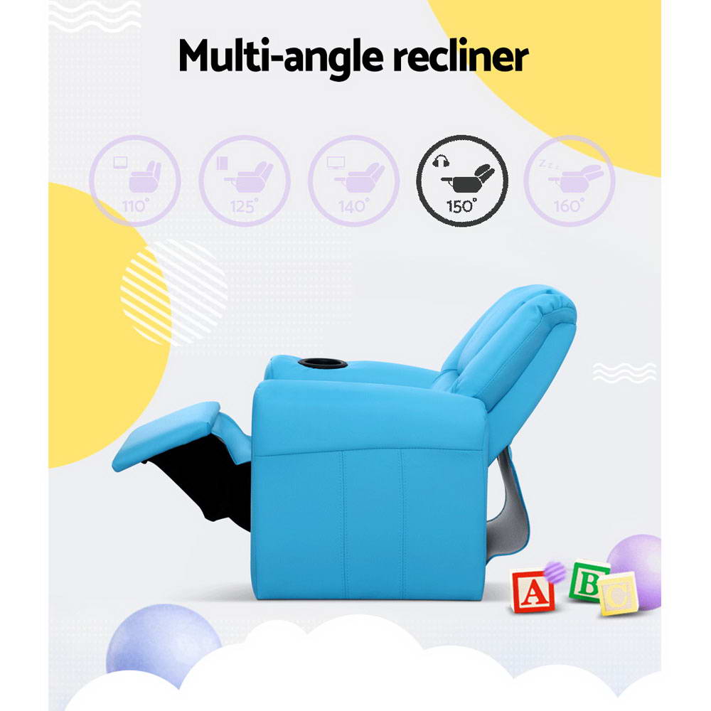 Keezi Kids Recliner Chair PU Leather Sofa Lounge Couch Children Armchair Blue 5