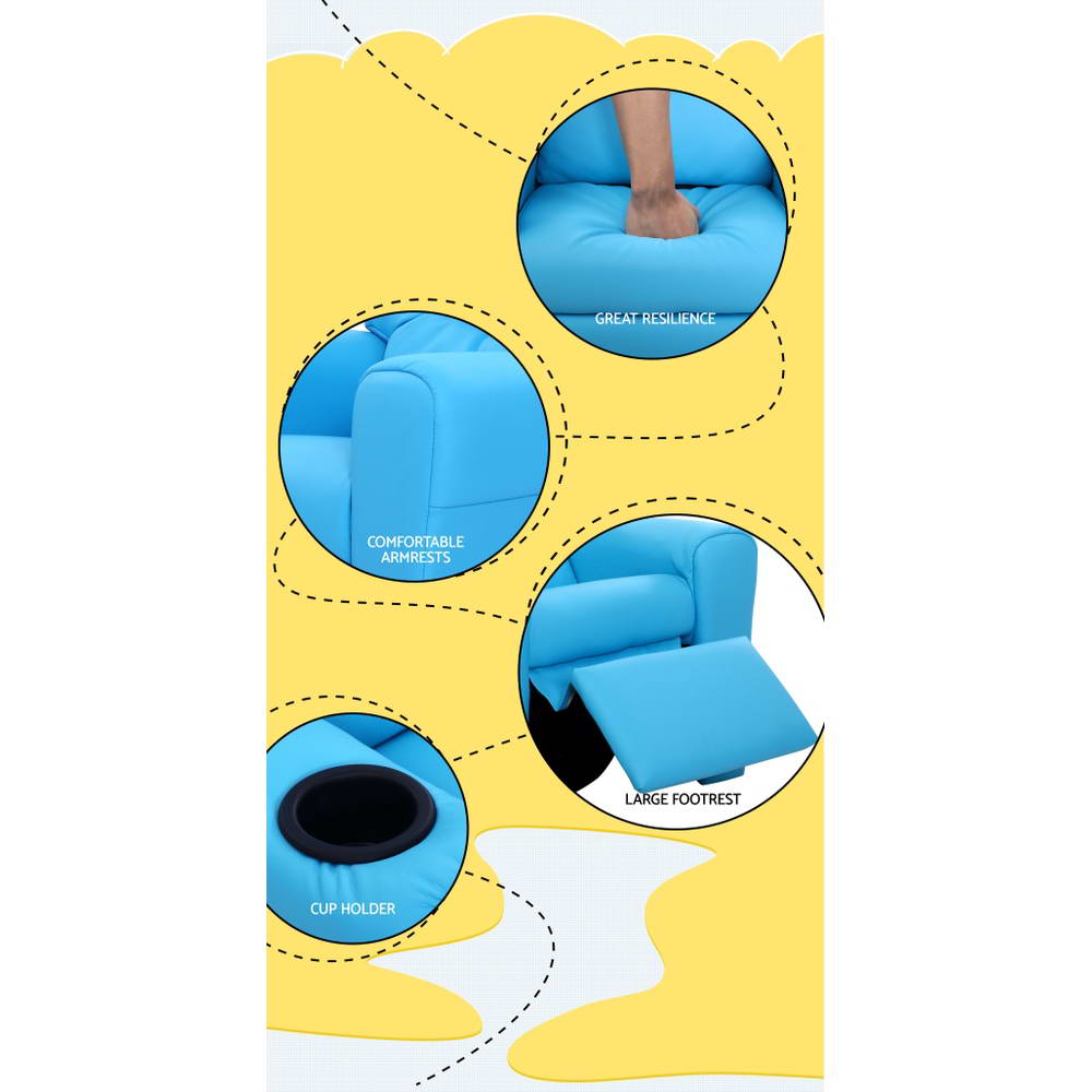 Keezi Kids Recliner Chair PU Leather Sofa Lounge Couch Children Armchair Blue 6