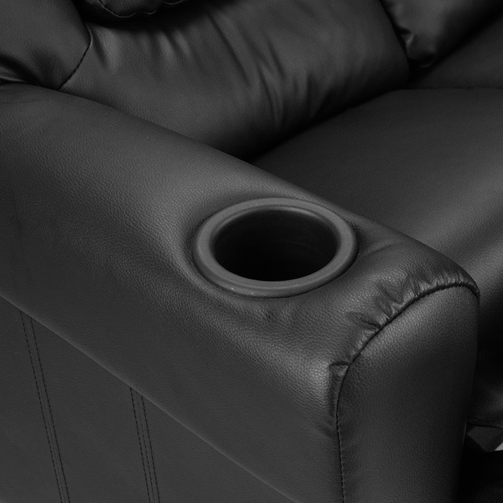 Keezi Kids Recliner Chair Double PU Leather Sofa Lounge Couch Armchair Black 4