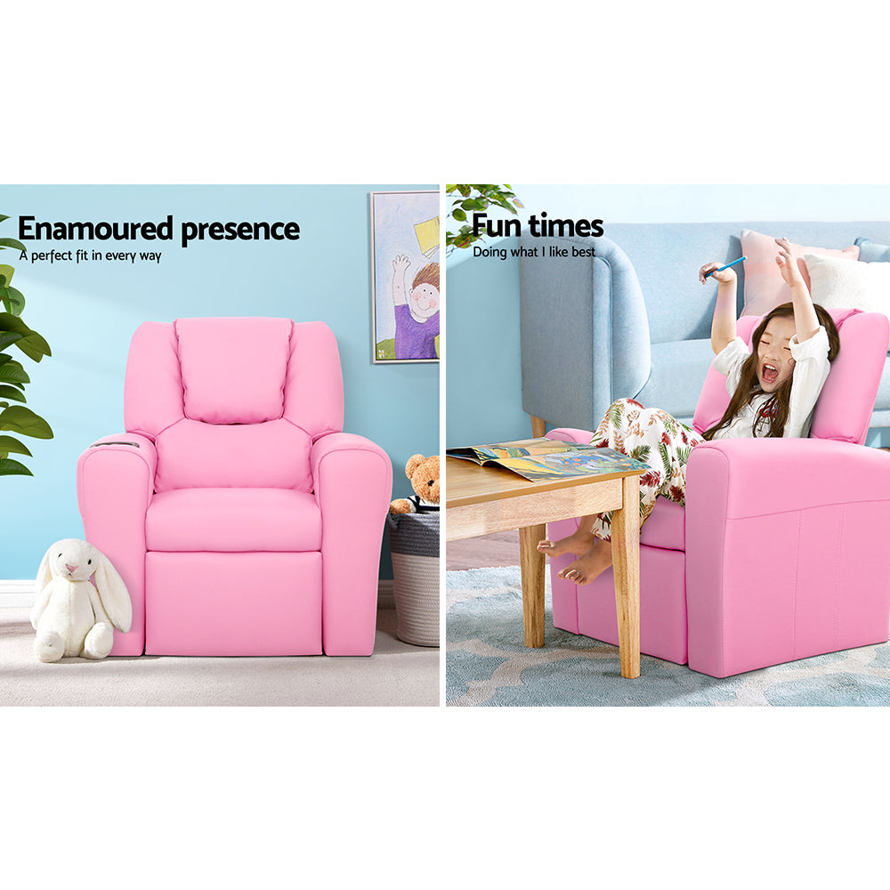 Keezi Kids Recliner Chair PU Leather Sofa Lounge Couch Children Armchair Pink 3