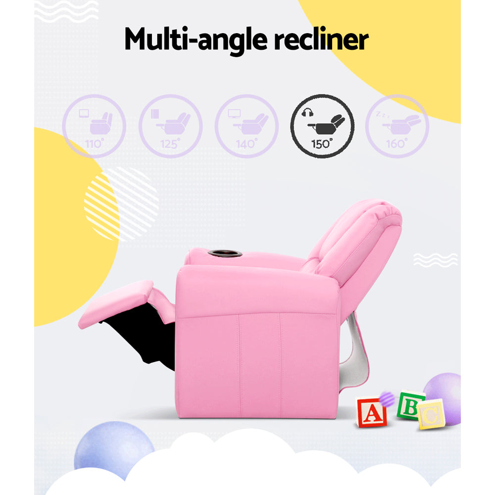 Keezi Kids Recliner Chair PU Leather Sofa Lounge Couch Children Armchair Pink 4
