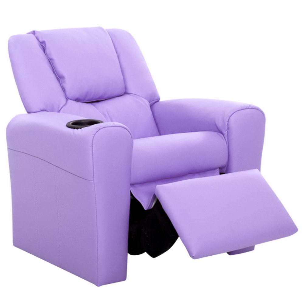 Keezi Kids Recliner Chair Purple PU Leather Sofa Lounge Couch Children Armchair 3