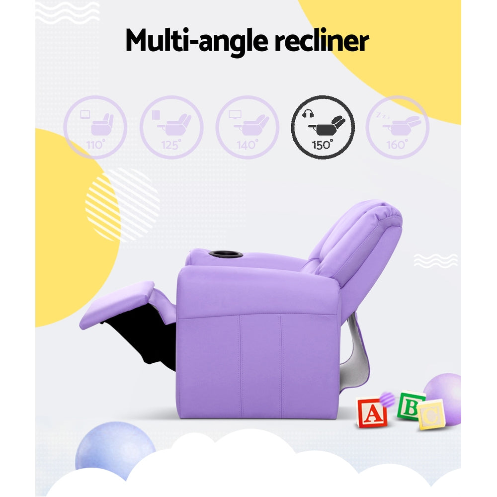 Keezi Kids Recliner Chair Purple PU Leather Sofa Lounge Couch Children Armchair 5
