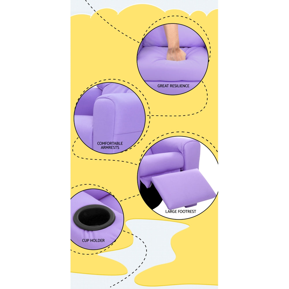 Keezi Kids Recliner Chair Purple PU Leather Sofa Lounge Couch Children Armchair 6