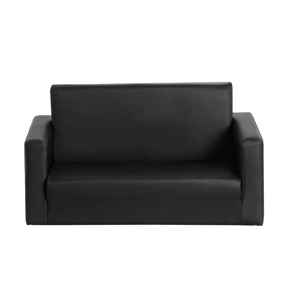 Keezi Kids Sofa 2 Seater Children Flip Open Couch PU Leather Armchair Black 3