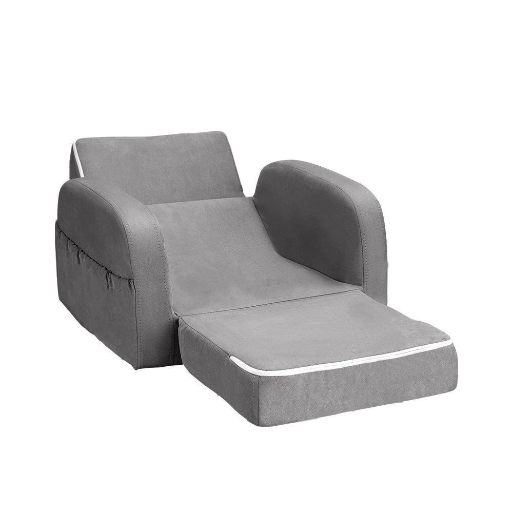 Keezi Kids Sofa 1 Seater Children Flip Open Couch Lounger Armchair Soft Grey 3
