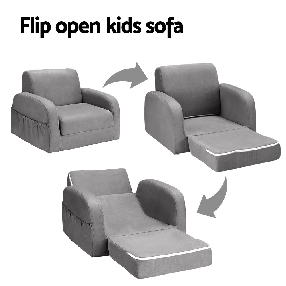 Keezi Kids Sofa 1 Seater Children Flip Open Couch Lounger Armchair Soft Grey 5