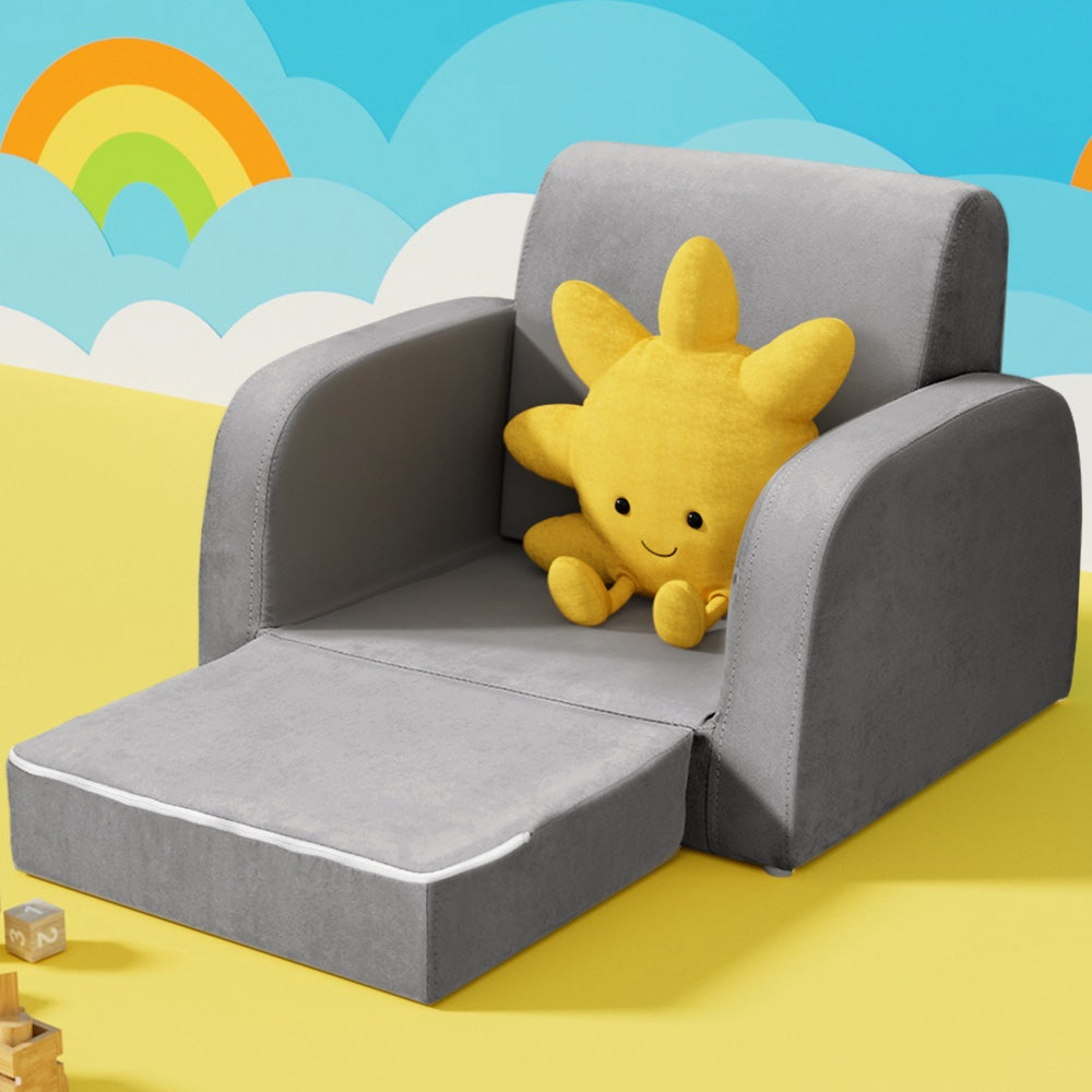 Keezi Kids Sofa 1 Seater Children Flip Open Couch Lounger Armchair Soft Grey 6