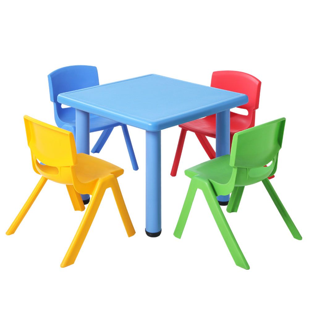 Keezi 5PCS Kids Table and Chairs Set Children Study Desk Furniture Plastic 4 Chairs 8