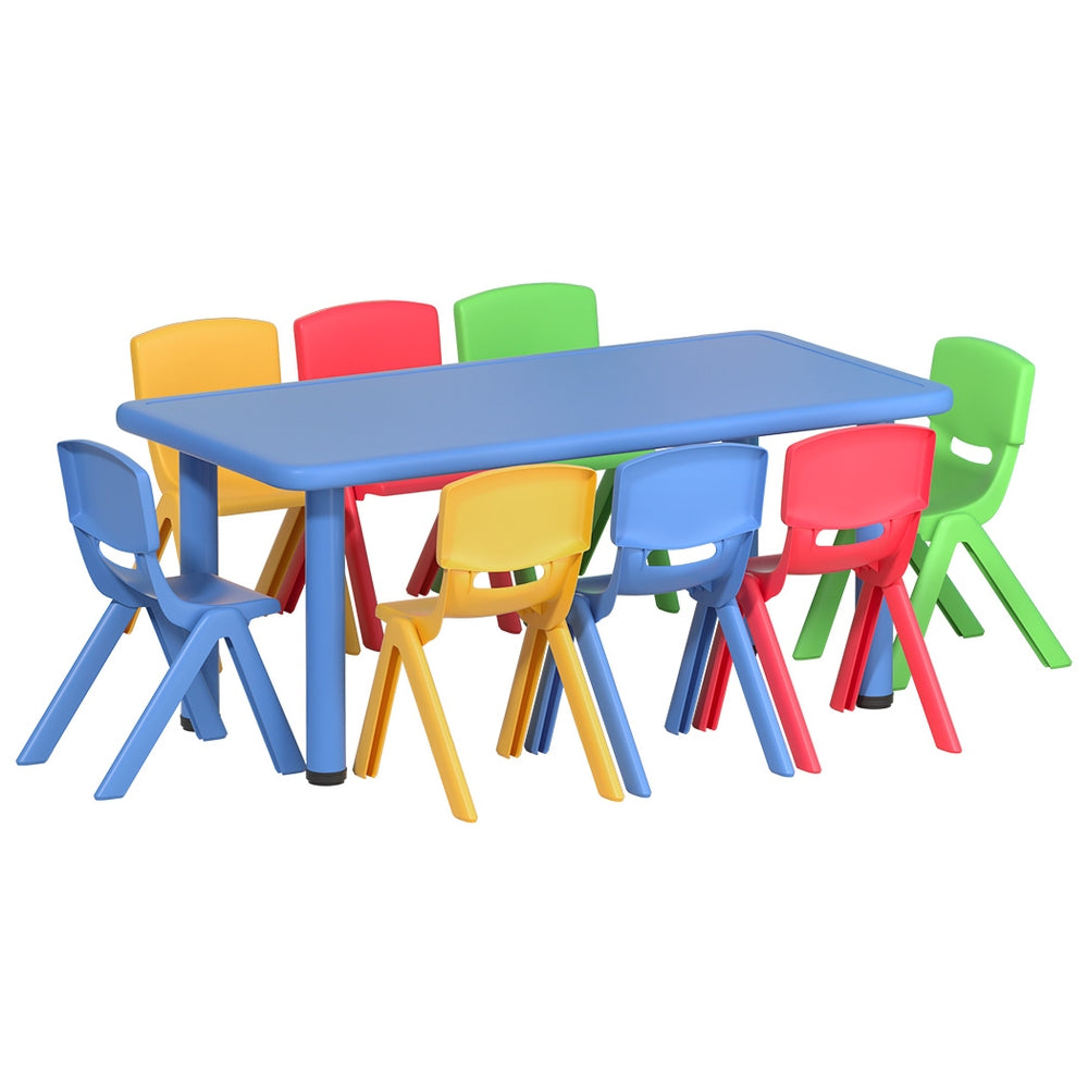 Keezi 9PCS Kids Table and Chairs Set Children Study Desk Furniture Plastic 8 Chairs 6